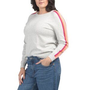 EDINBURGH KNITS Cloud Grey Pima Cotton Striped Sweater